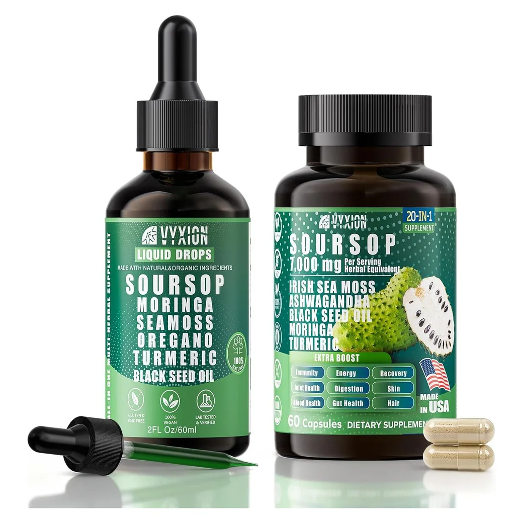 Vyxion Soursop Bitters Drops and Capsules Bundle, 1 bottle and 60 capsules