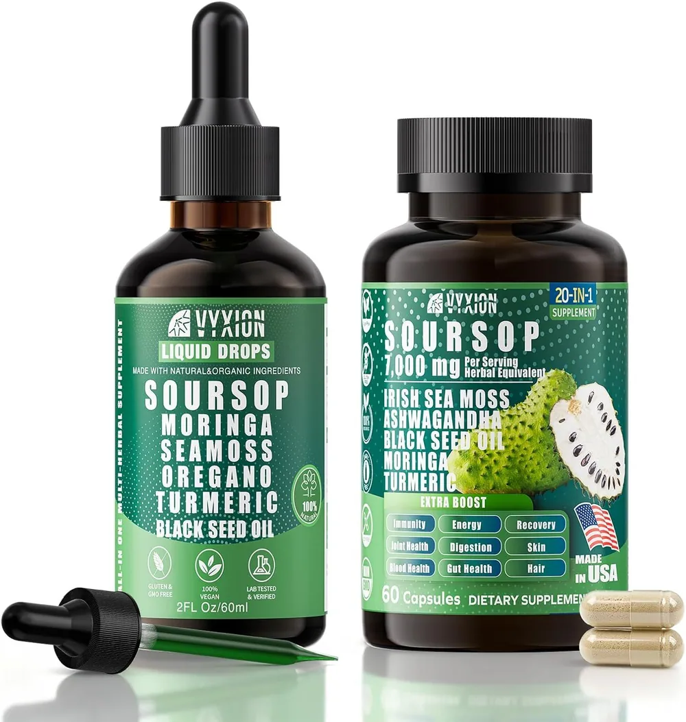 Vyxion Soursop Bitters Drops and Capsules Bundle, 1 bottle and 60 capsules